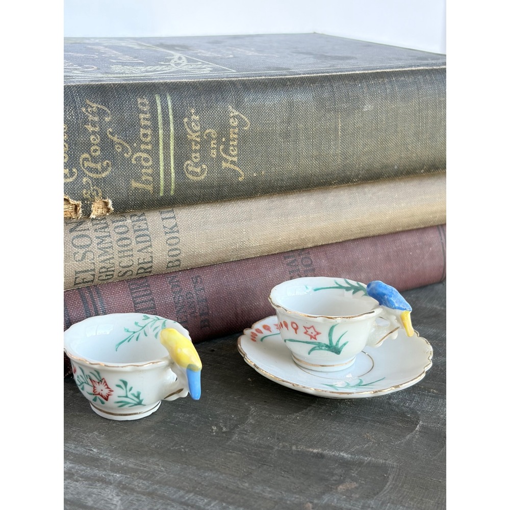 Vintage Miniature Porcelain Bird Tea Party Set Hand Painted Figural 3pc Lot